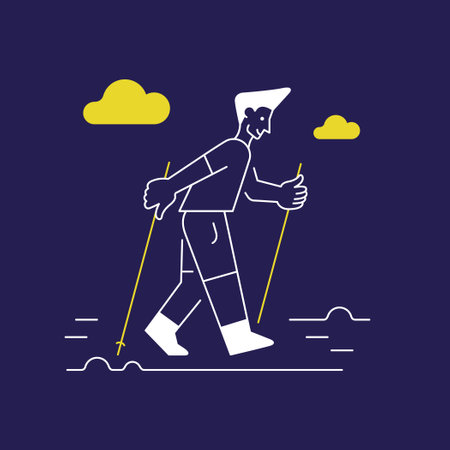 Nordic walking line outline conceptのイラスト素材