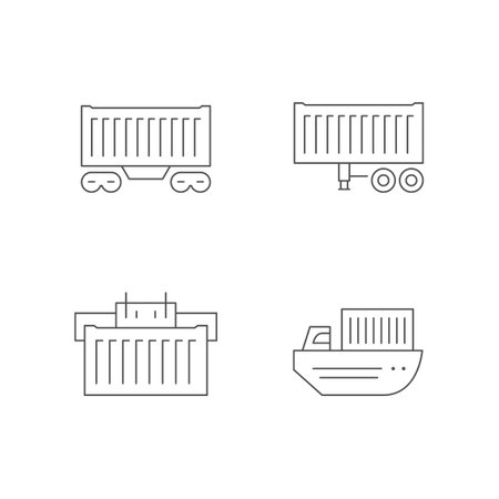 Set line icons of cargo container deliveryのイラスト素材