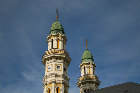 Statue of a cyclist in red light, night photo, lisopark, Kharkiv, Ukraine.の写真素材