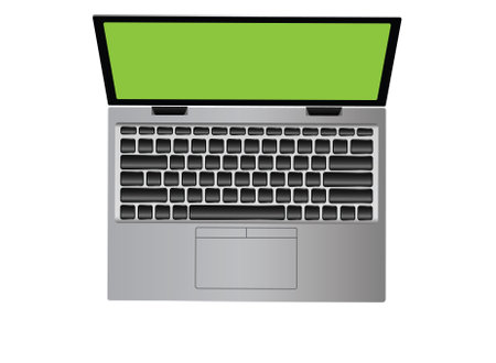 Laptop computer with green screen isolated on white background. Vector illustration.のイラスト素材