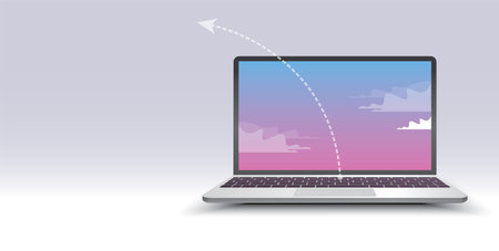 Realistic laptop advertisement, with shadow and copy space. 3d vector illustration, ads mock-upのイラスト素材