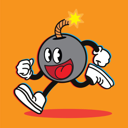 vintage cartoon bomb mascot, vector illustrationのイラスト素材