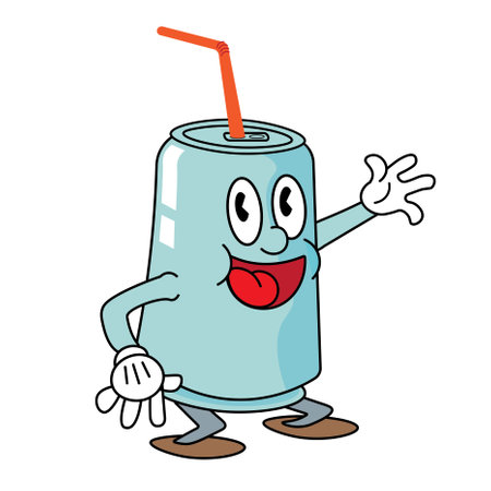 Vintage cartoon style tin can character, soda drink mascot, vector illustrationのイラスト素材