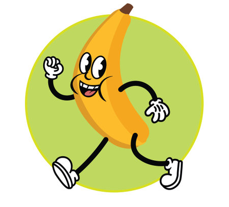 Vintage cartoon style banana mascot, flat comic character, vector food logoのイラスト素材