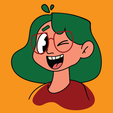 cartoon nerd girl character, winking woman, vector illustrationのイラスト素材