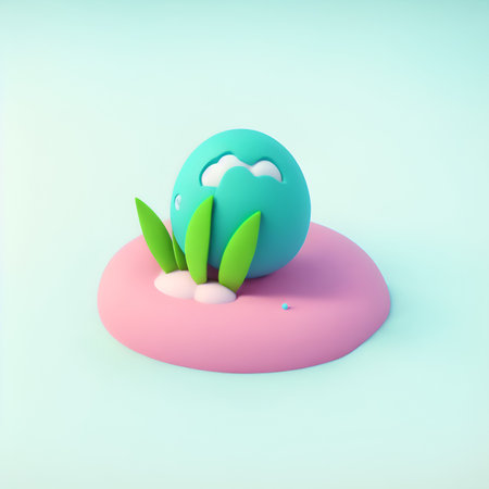 Easter egg with grass and eggs. Minimal easter concept. 3d renderの素材