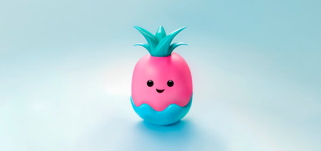 Cute kawaii pineapple character in a blue egg. 3d renderingの素材
