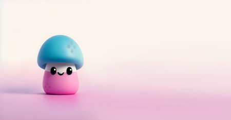 Funny mushroom on a pink background. Minimalism concept.の素材