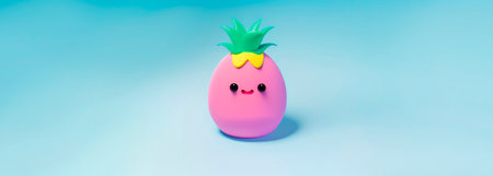 Pineapple character isolated on blue background. 3d rendering.の素材