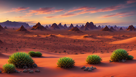 Fantasy desert landscape. 3D rendering. Computer digital drawing.の素材