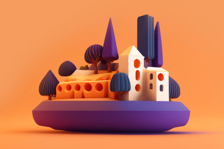 3d illustration of a small city on an orange background. The concept of urban development.の素材