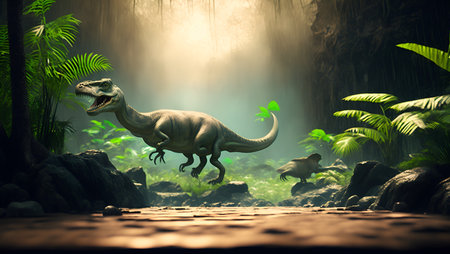 dinosaur in the green forest. 3d render. illustration.の素材
