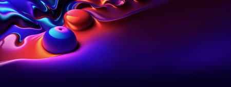 3d render, abstract background with blue and purple waves and ballsの素材
