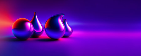 3D rendering of water drop in blue and purple gradient background.の素材