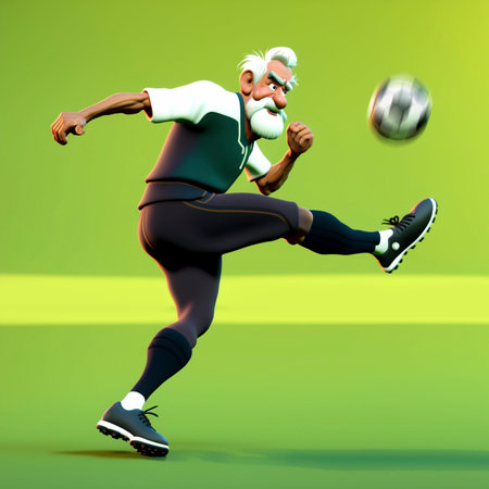 Soccer player with ball in action. Green background. Vector illustration.の素材