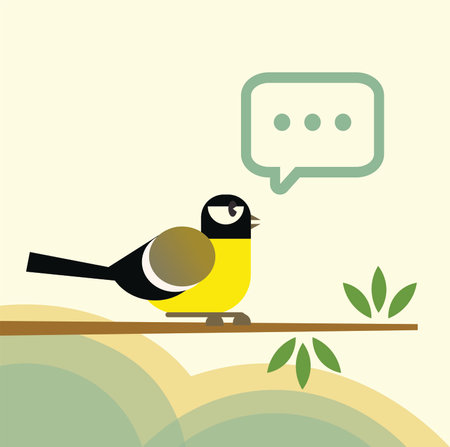 Vector illustration of a bird on a branch with a speech bubble.のイラスト素材