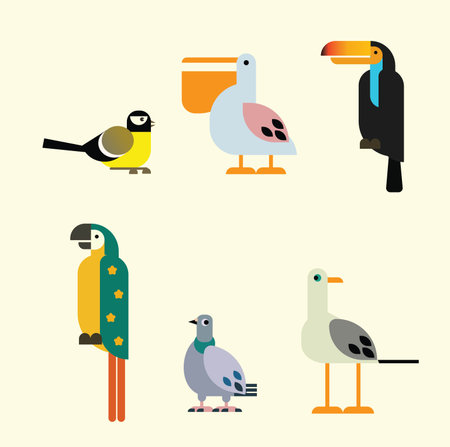 Set of different birds in flat style. Vector illustrationのイラスト素材