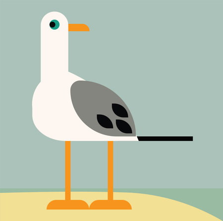 Seagull on the beach. Vector illustration in flat style.のイラスト素材