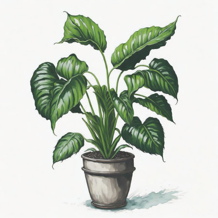 Illustration of a green plant in a pot on a white backgroundの素材
