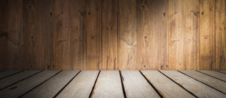Wooden background with space for text or image. Wooden wall and floorの写真素材