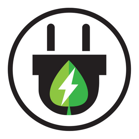 Green power plug icon on white background. Flat style. Vector illustration.