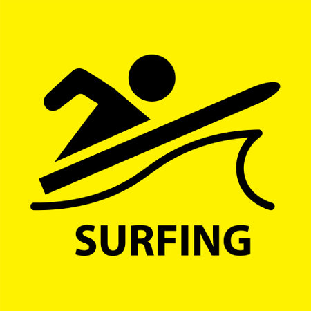 Surfing sign on a yellow background. Vector illustration for your design