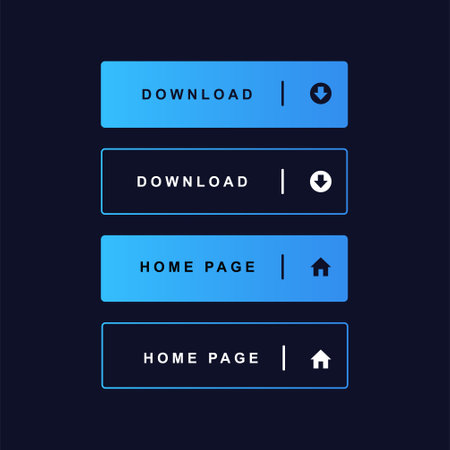 Set of blue web buttons on a dark background. Vector illustration.