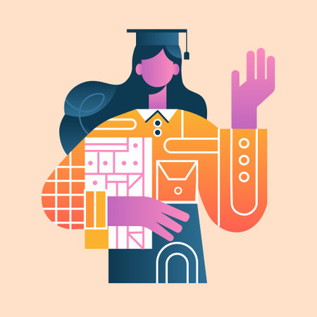 Vector illustration of a graduate student in a cap. Flat styleのイラスト素材