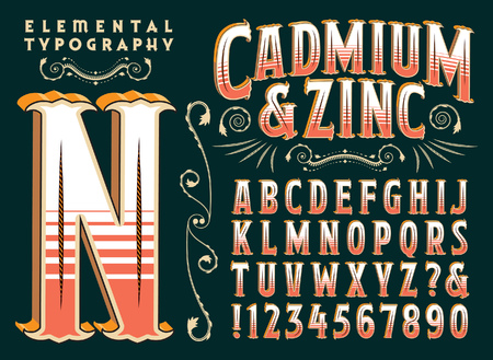 A custom 3d vector typeface with an old time or circus sideshow flair. All capitals and numerals and some punctuation are included.のイラスト素材