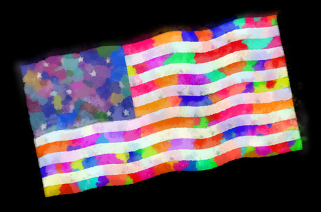 An American flag in a whimsical watercolor style.の写真素材