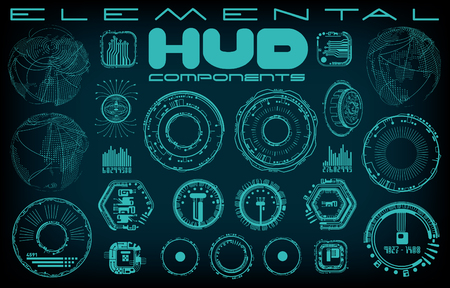 A collection of vector elements for creating a HUD displayの写真素材