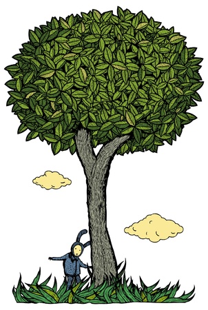 Kid under the tree のイラスト素材