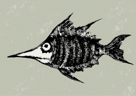 Funny woodcut fish vector illustrationのイラスト素材