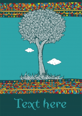 Decorative tree in ornamental borderのイラスト素材