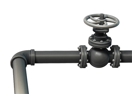 Industrial pipe with valve 3d illustration isolated on white.の写真素材
