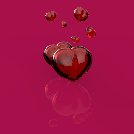 Valentine glass hearts 3d generated backgroundの写真素材