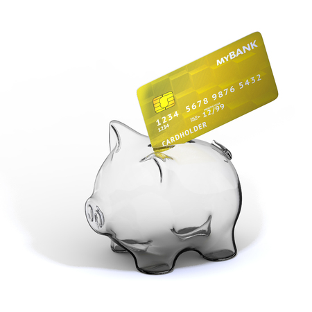 Piggy bank with credit card 3D renderingの写真素材