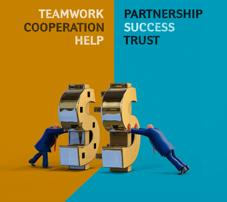 Businessmen making money in cooperation. Business concept illustration, 3D renderingの写真素材