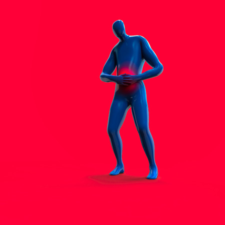 Abstract plastic man feeling stomachache 3d Illustrationの写真素材