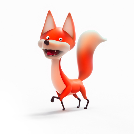 Walking red fox, cartoon character 3D illustrationの写真素材