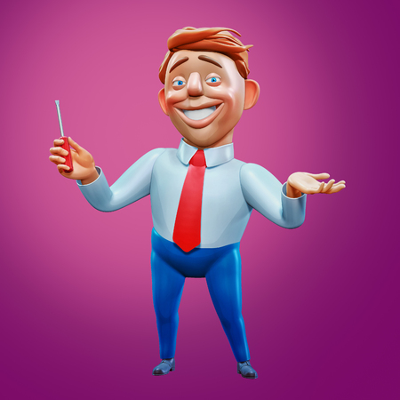 Happy office manager holding screwdriver fixed problem cartoon character 3d renderingの写真素材