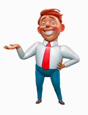 Happy office manager announcing something cartoon character 3d renderingの写真素材