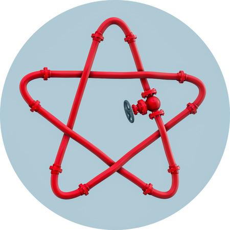 Gas pipe star shaped with valve 3D rendering
