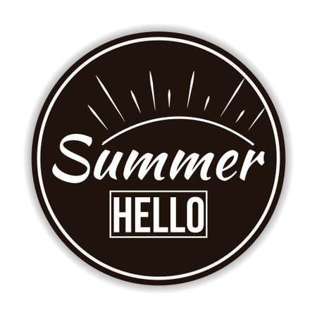 Sticker with the inscription, compositions of summer time. Lettering and calligraphy for poster, background, postcard, banner, window. The print on the Cup, bag, shirt, package, hot air balloonのイラスト素材