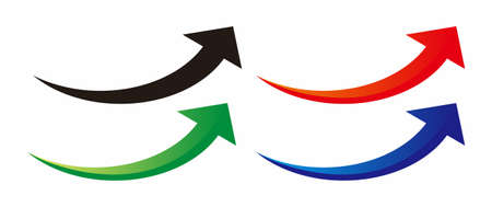 Arrow icons are black, blue, red on a white background. flat style. Arrow icons for your website design, logo, app, UI. arrow indicates the direction symbol. curved arrow.のイラスト素材
