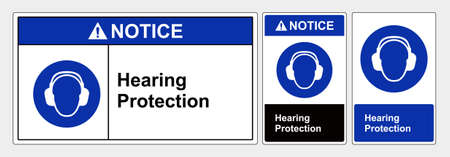 Safety sign wear safety hearing protection. Standard ansi and osha. template sign Notice Use safety hearing protection. personal protective equipmentのイラスト素材