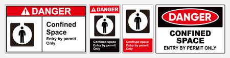 Danger Confined Space Entry By Permit Only safety sign, safety sign Vector. ANSI and OSHA standard safety sign.のイラスト素材
