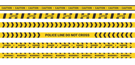 Black and yellow stripes. Barricade tape. Police danger caution vector yellow barrier. Not cross the security lineのイラスト素材