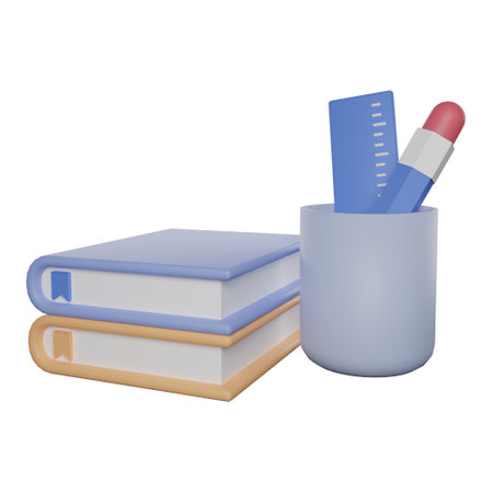 School supplies or study books 3d rendering illustrationの写真素材