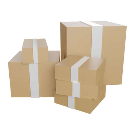 Cardboard packing online shop or gift package 3d rendering illustrationの写真素材